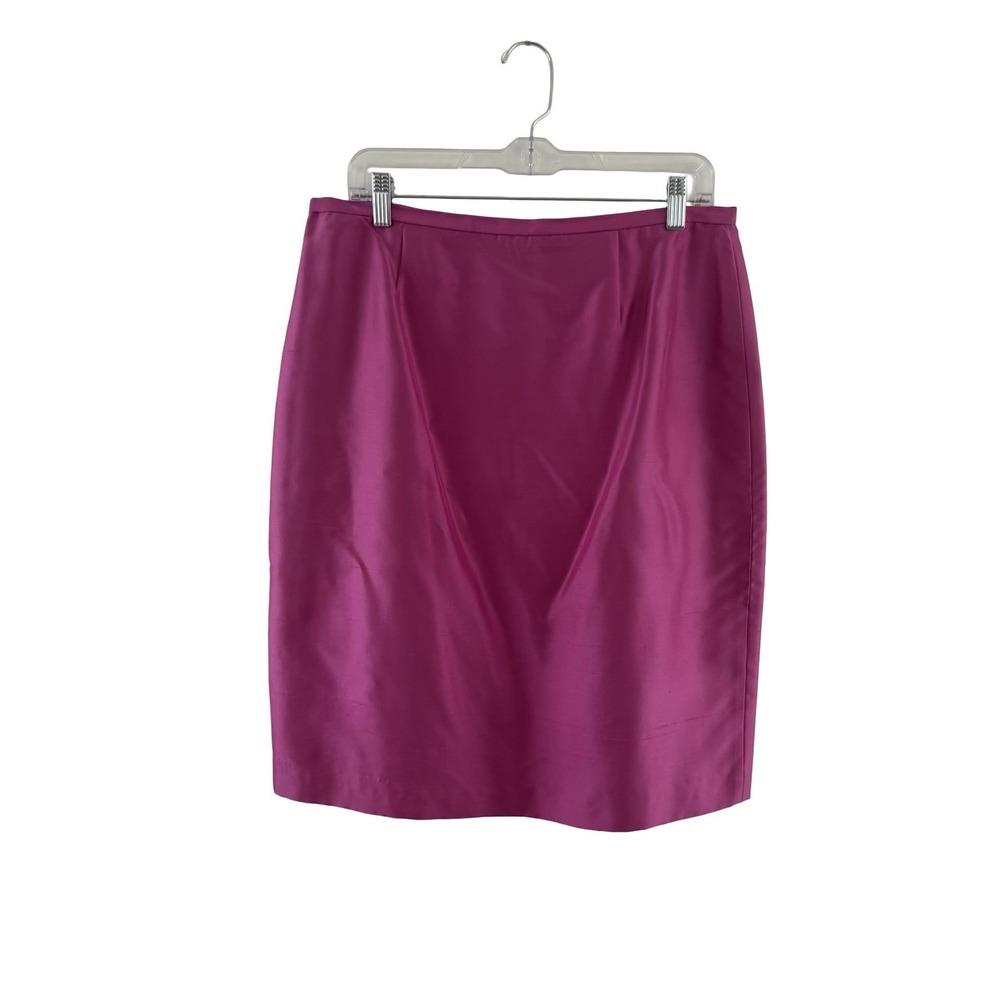 Dana Buchman Skirt Womens 14 Pink Solid 100% Silk Satin Pencil Knee Length Lined